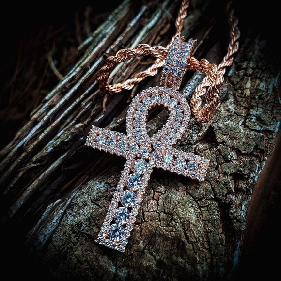 Rose Gold Channel Set Ankh Necklace - Picture 3 of 5